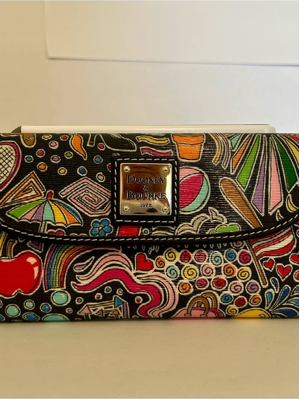 Dooney & Bourke Happy Wallet I Love Shopping Whimsy Print Multicolor